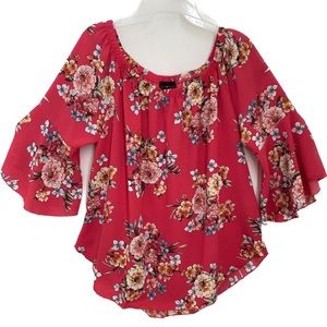FIRST LOVE FLORAL TOP. HOT PINK FLOWY, BOHO, HAWAIIAN TOP. LIKE NEW!